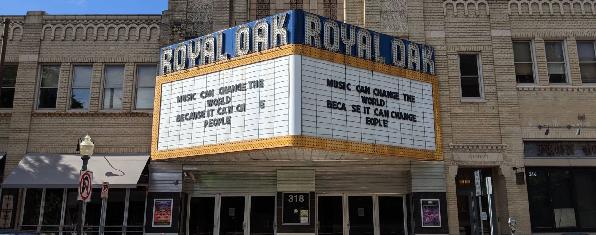 Marquee of the Royal Oak Music Theatre in Royal Oak, Michigan
