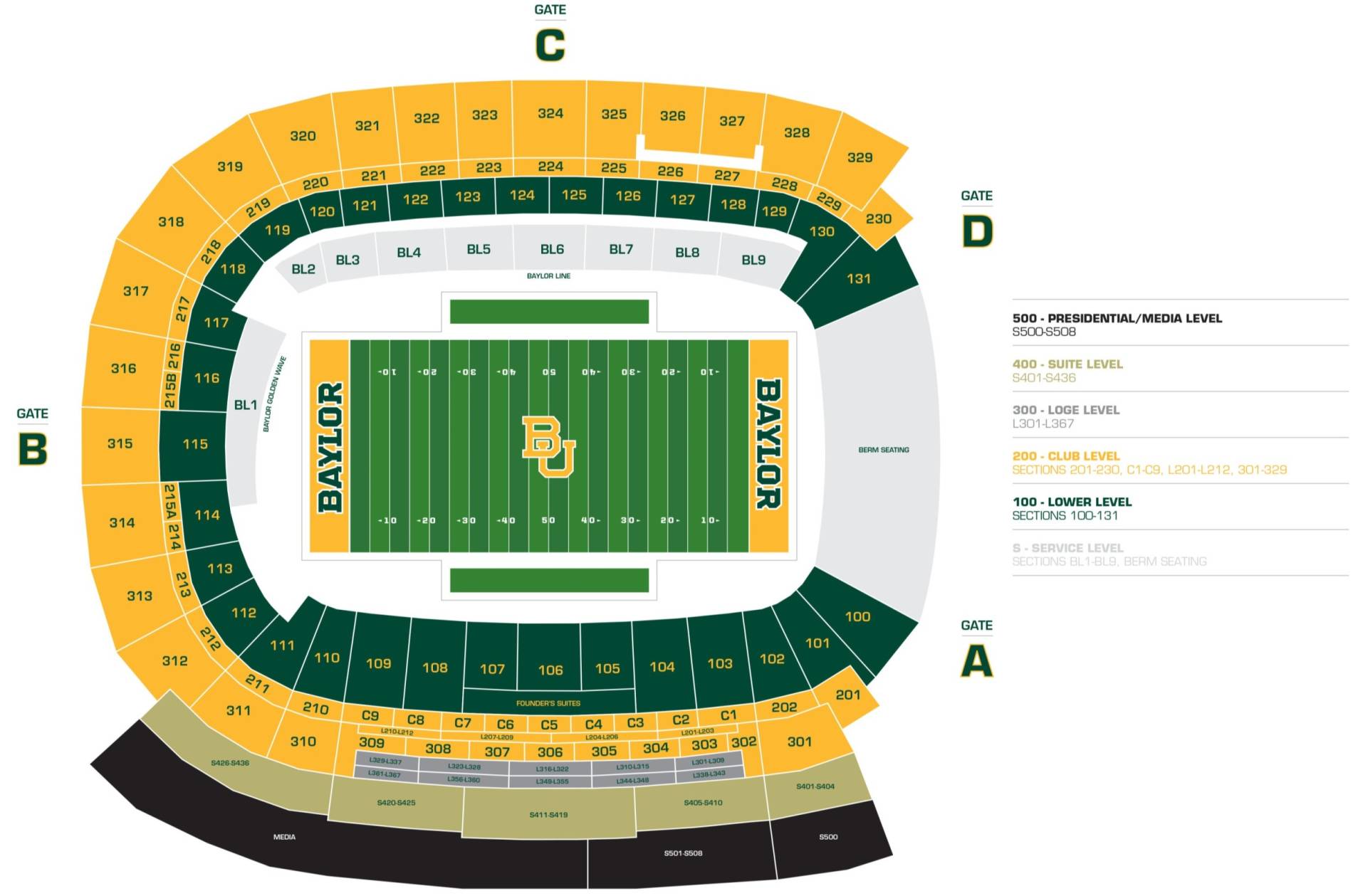 Baylor Bears Football vs Kansas - Mclane Stadium Seating Map V2 30673 