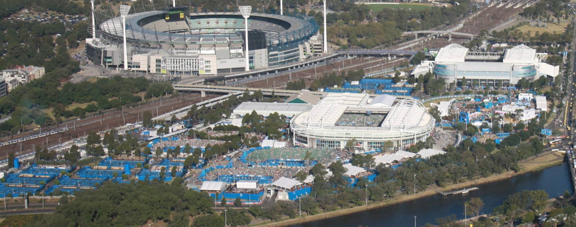 Melbourne Park, with Melbourne Cricket Ground in the background