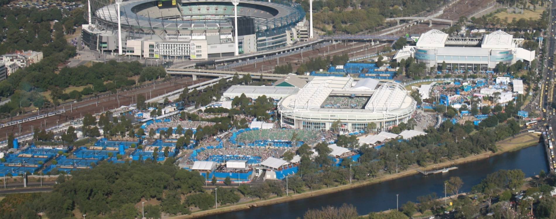 Melbourne Park, with the iconic Melbourne Cricket Ground in the background