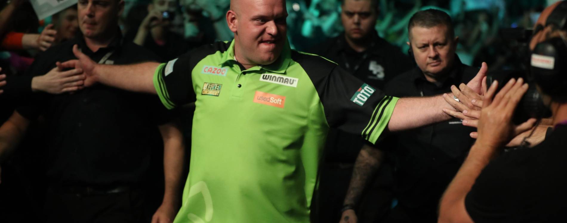 Michael van Gerwen during his walk-on at a Premier League Darts event