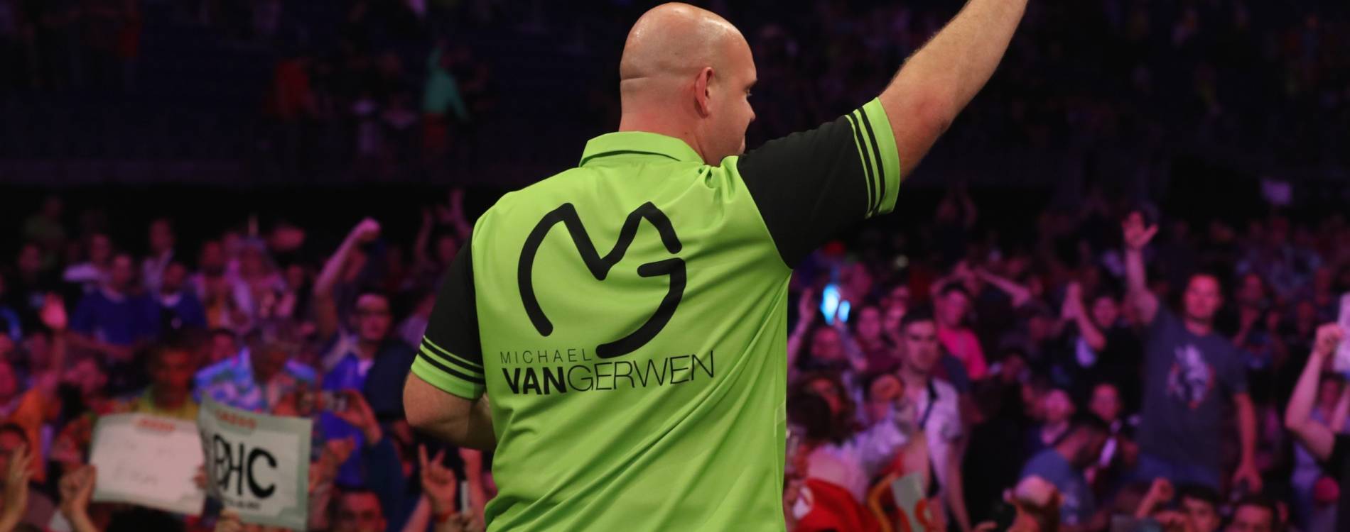 Michael van Gerwen in front of the crowd during a Premier League Darts event in Berlin