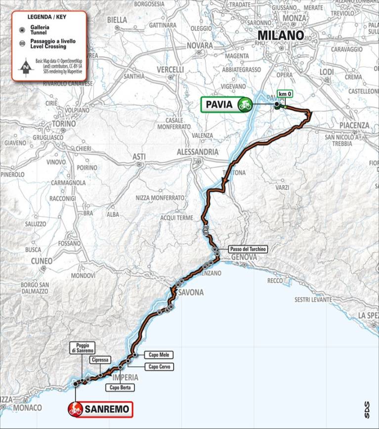 Milan-San Remo Route Map