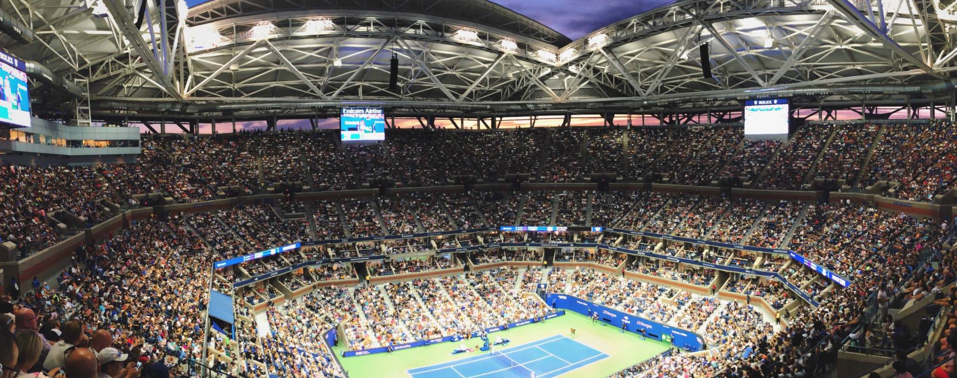 Naomi Osaka and Coco Gauff competing on Arthur Ashe Stadium during the United States Open