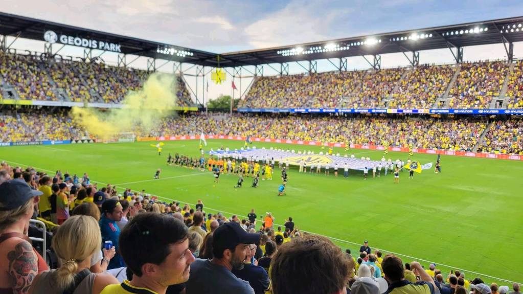 Nashville SC lining up with Portland Timbers at Geodis Park