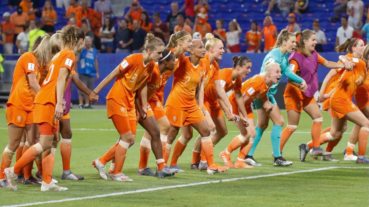 Netherlands women's team celebrate a victory
