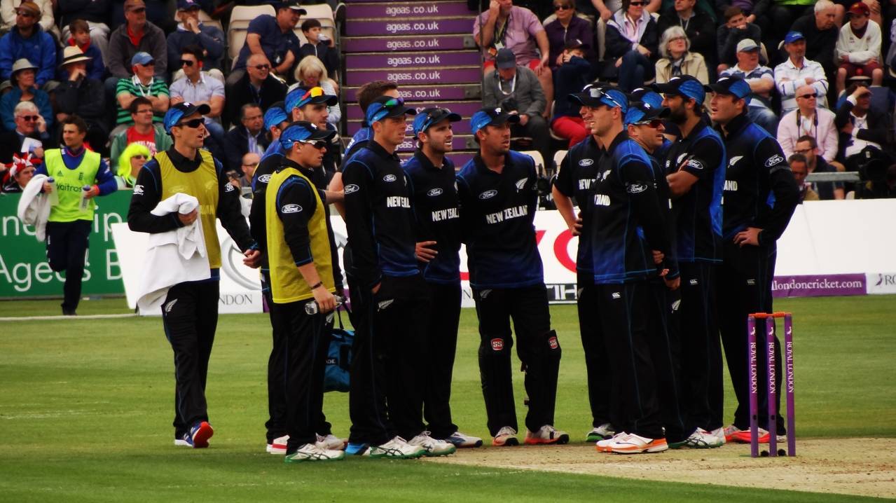 New Zealand players gather for a team talk