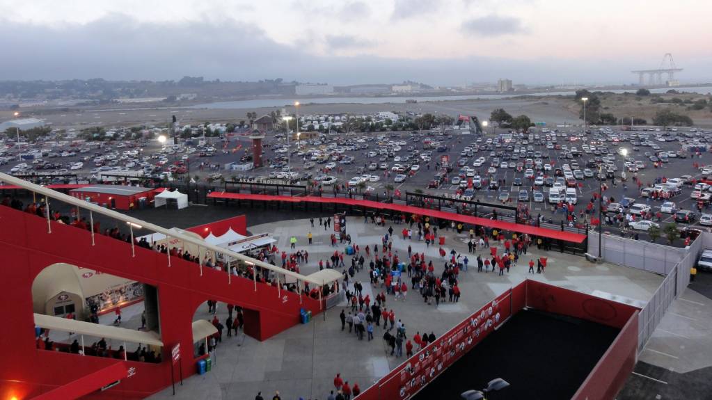 NFL stadiums are designed for easy exit, but it may still take some time to leave the parking lot