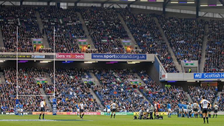 One set of posts at Murrayfield, during a match between Scotland and Italy