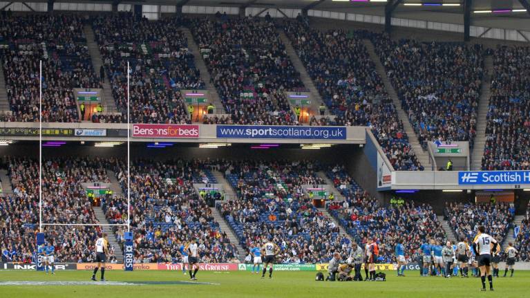 One set of posts at Murrayfield, during a match between Scotland and Italy