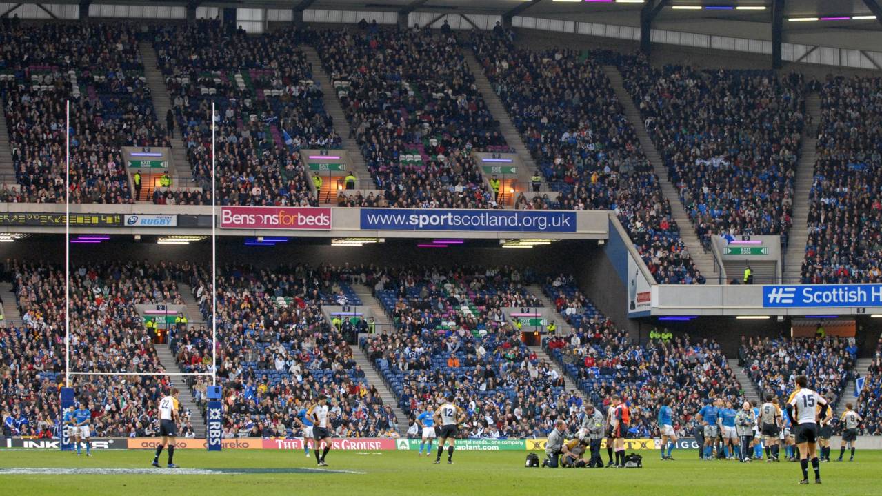 One set of posts at Murrayfield, during a match between Scotland and Italy