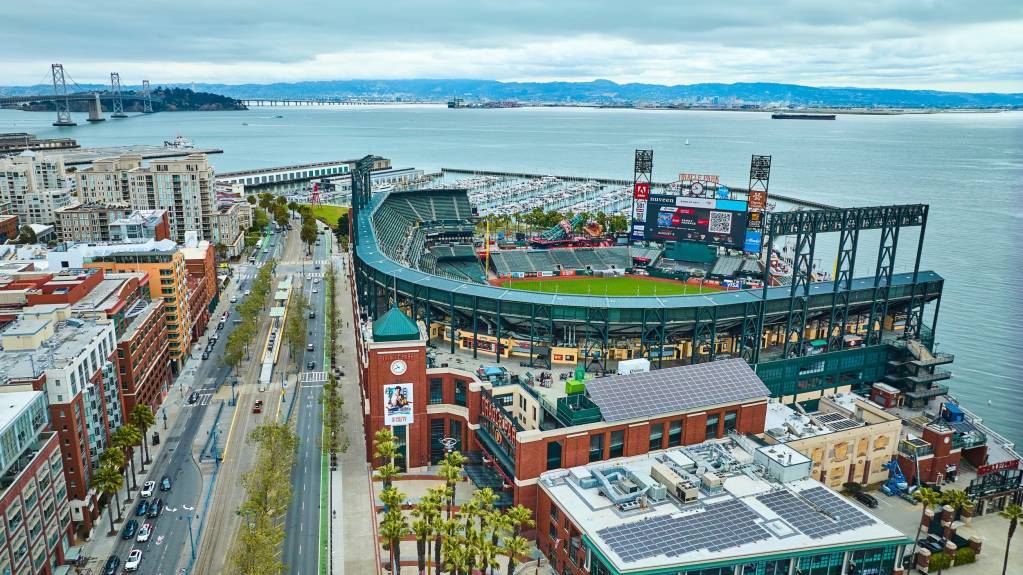 Oracle Park looks directly out onto the San Francisco Bay