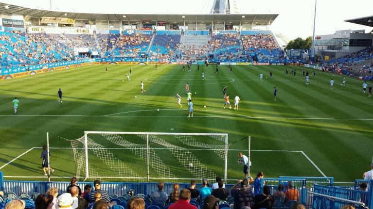 Players warm up ahead of CF Montreal v Sporting KC