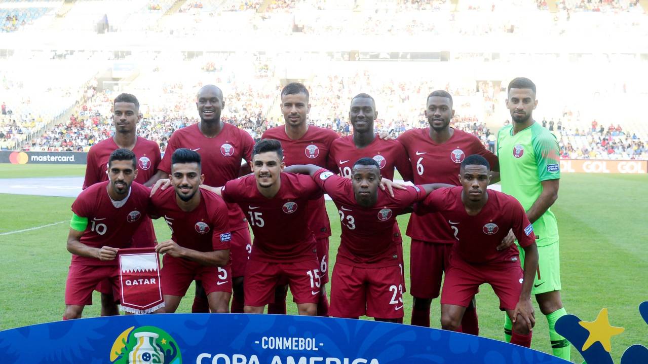 Qatar pose for a team photo during the Copa America