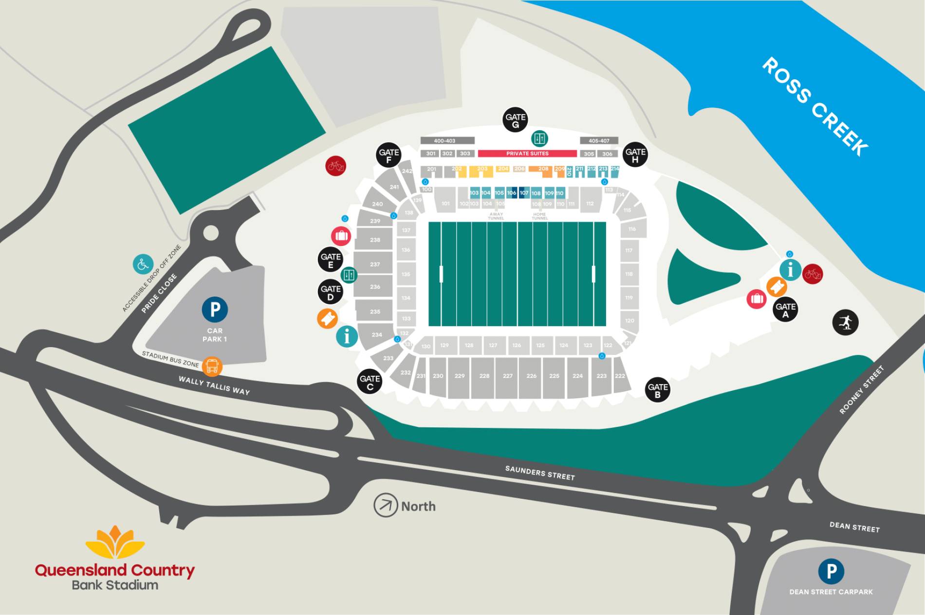 Queensland Country Bank Stadium (North Queensland Stadium) Map