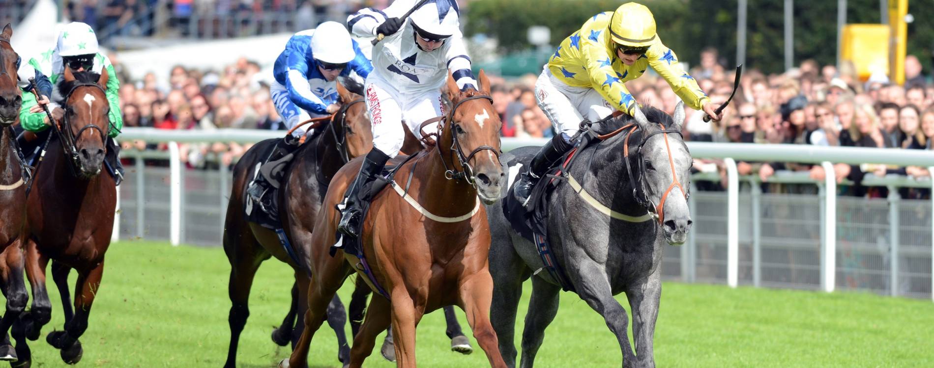 Racing in front of the Goodwood stands