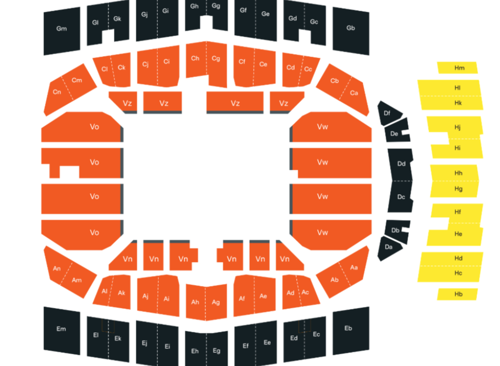 Rank 2 seating in black (Ahoy Main Court)