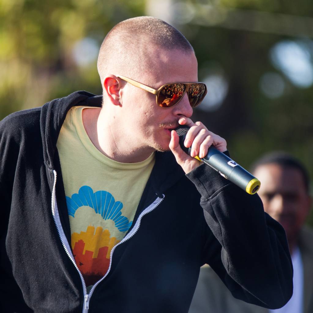 Rapper Prof performing at the Day of Dignity event in North Minneapolis, Minnesota