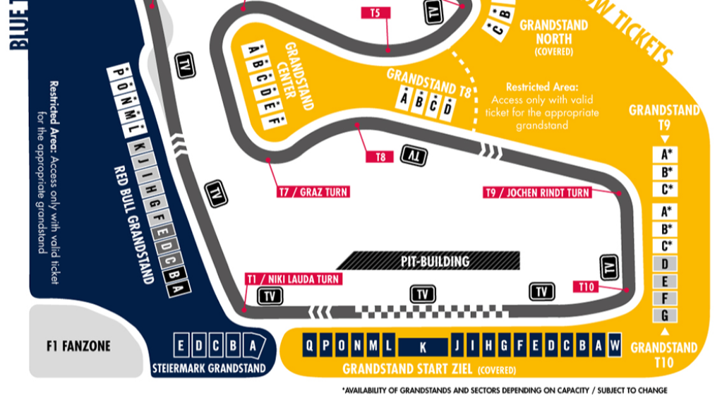 Red Bull Ring grandstands map