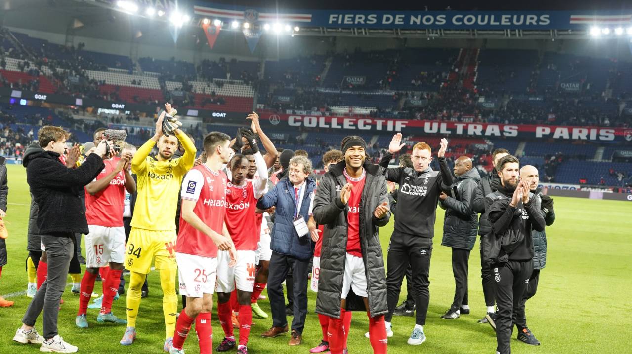 Reims players celebrating