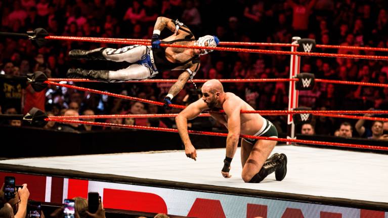 Rey Mysterio wows the crowd at a WWE show