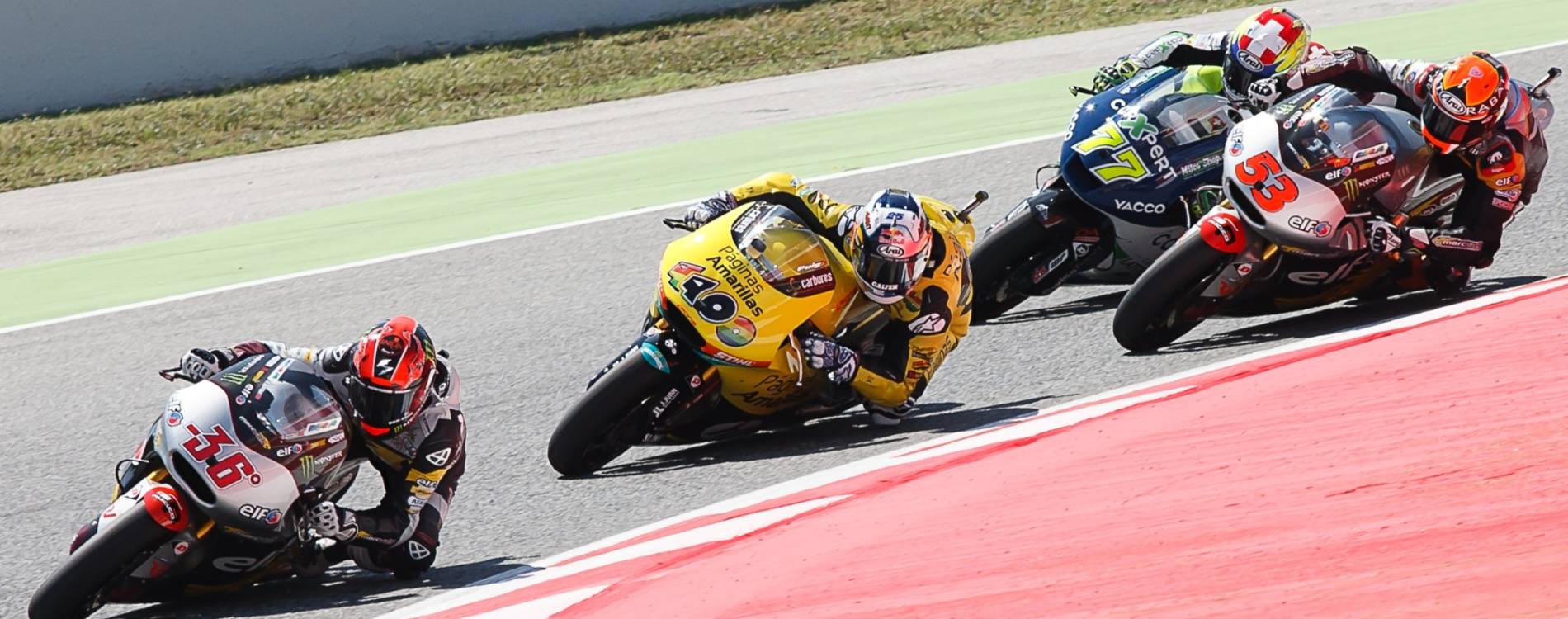 Riders take on a corner at Circuit de Barcelona-Catalunya