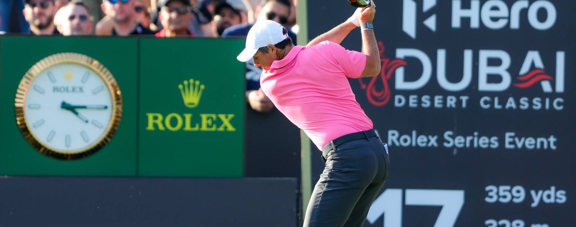 Rory McIlroy playing at the Dubai Desert Classic