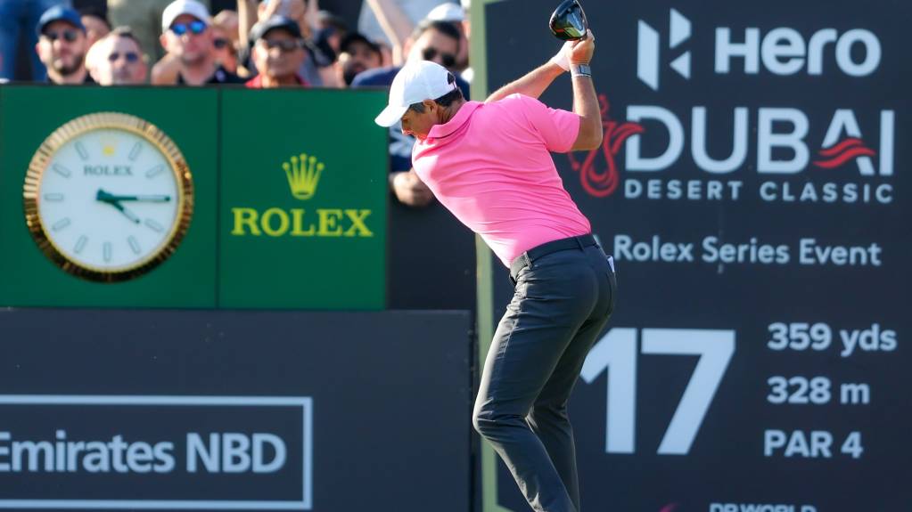 Rory McIlroy playing at the Dubai Desert Classic