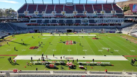 San Diego Aztecs and UNLV Rebels warm up before a game