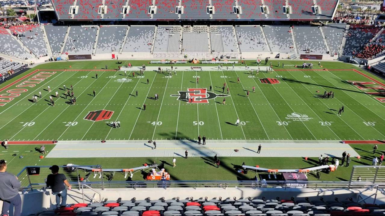 San Diego Aztecs and UNLV Rebels warm up before a game
