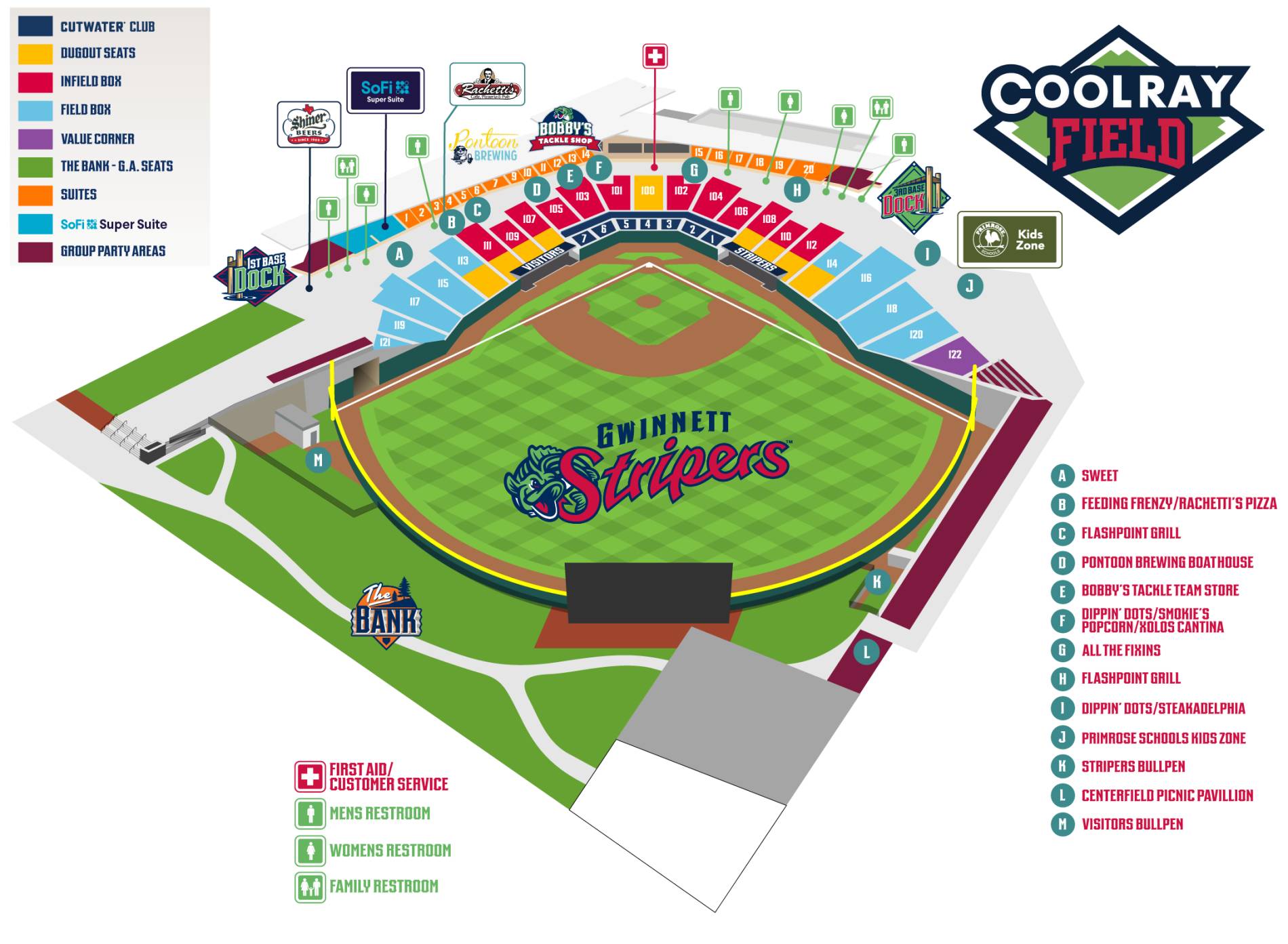 Savannah Bananas Gwinnett County Tickets 24 Mar 2024 Coolray Field   Seating Chart For Coolray Field V2 49726 