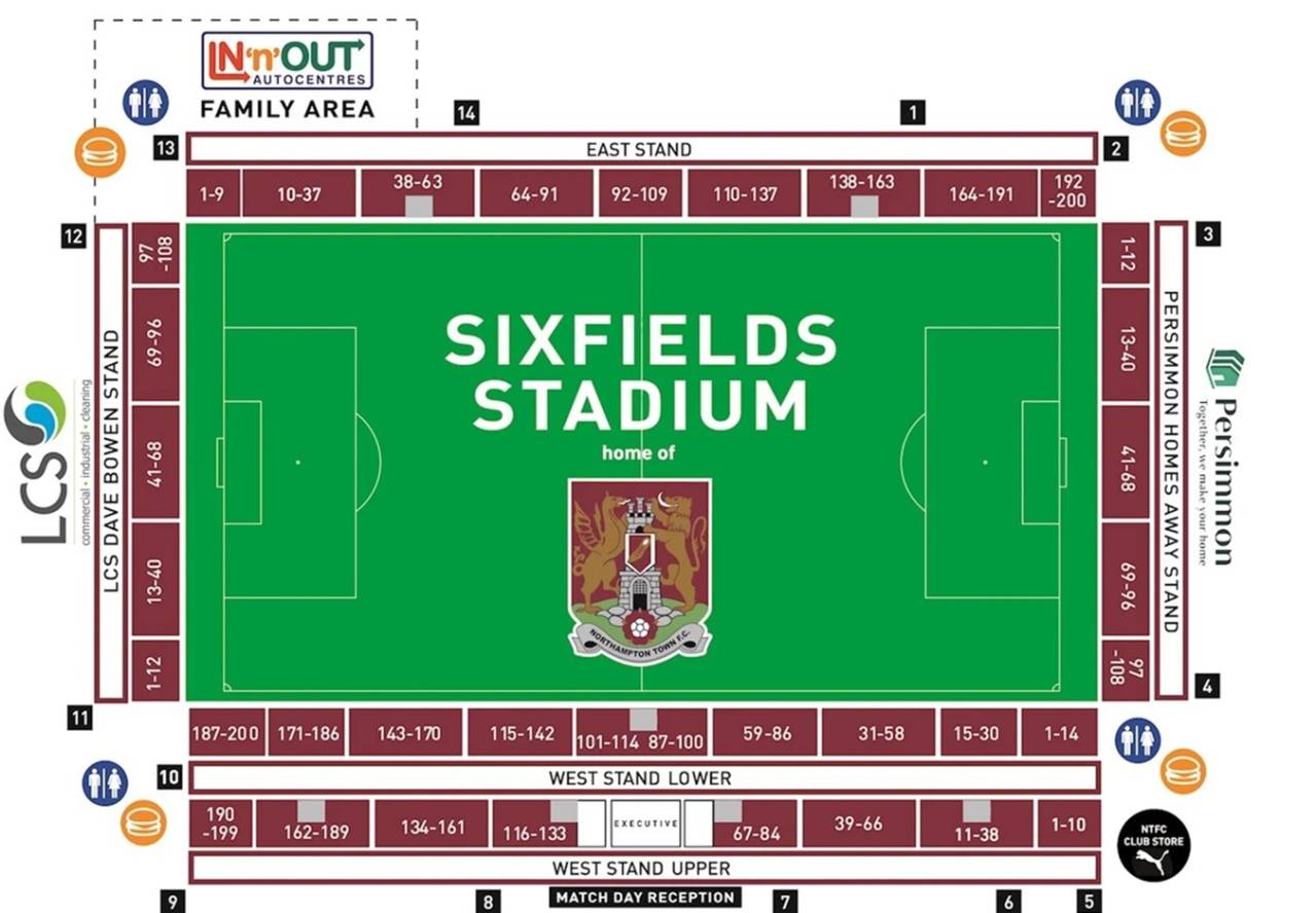 Sixfields Stadium Map