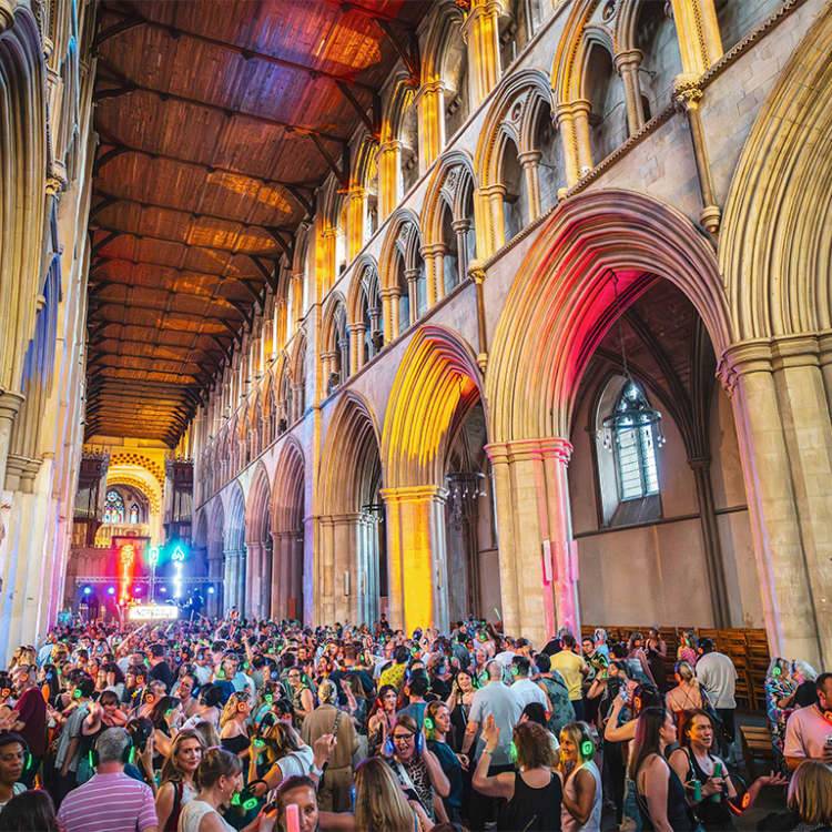 Sober Sunrise Silent Disco inside Manchester Cathedral