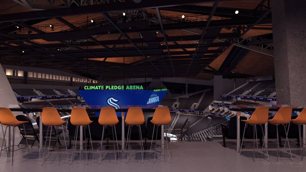 Space Needle Lounge high-top seating at Climate Pledge Arena