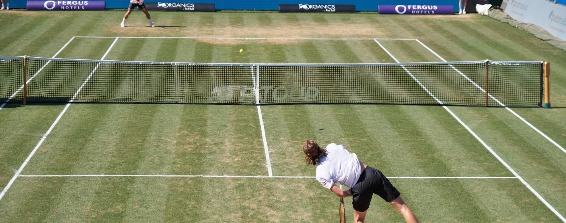 Stefanos Tsitsipas and Marcos Giron competing at the Mallorca Championships