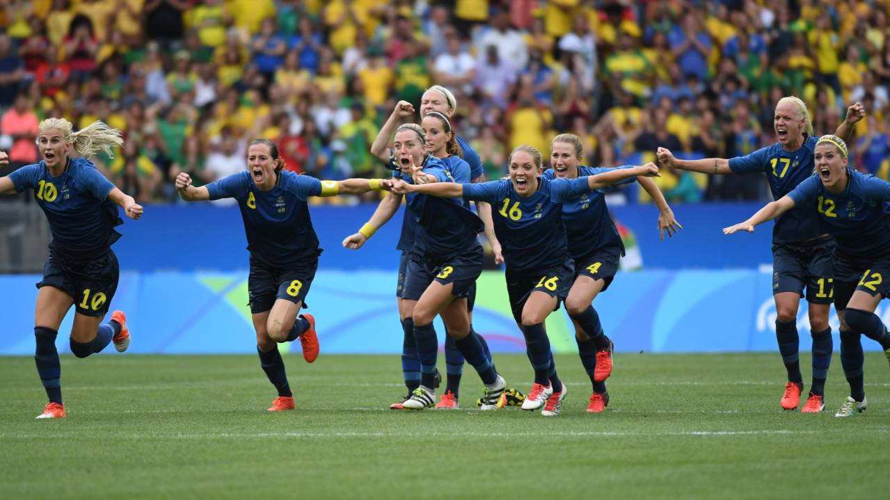 Sweden celebrate a penalty shootout victory