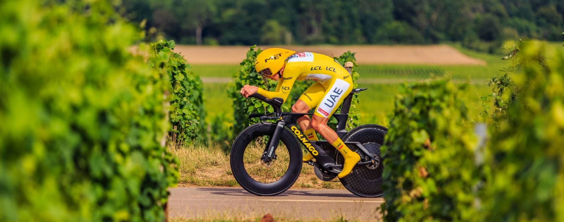 Tadej Pogacar races in the 2024 Tour de France