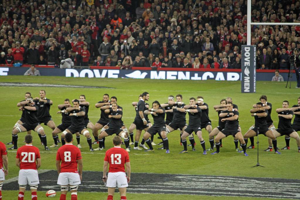 The All Blacks performing the Haka, prior to a match against Wales