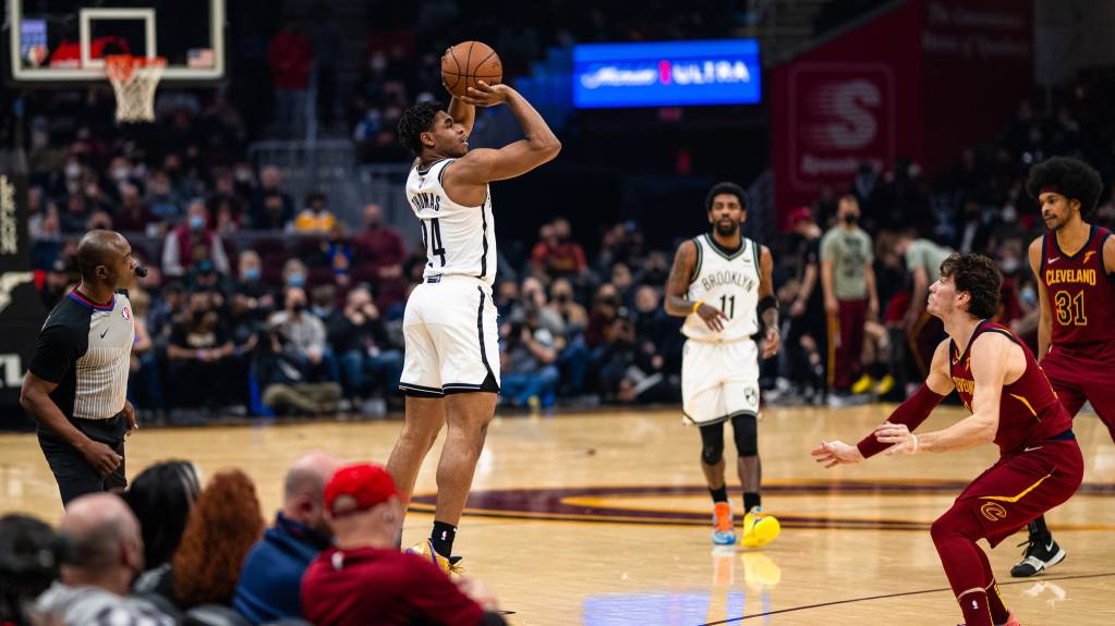 The Brooklyn Nets' Cam Thomas attempts a 3-pointer