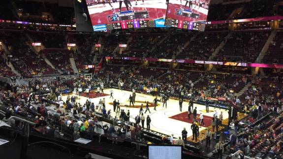 The Cavs warm up before a game
