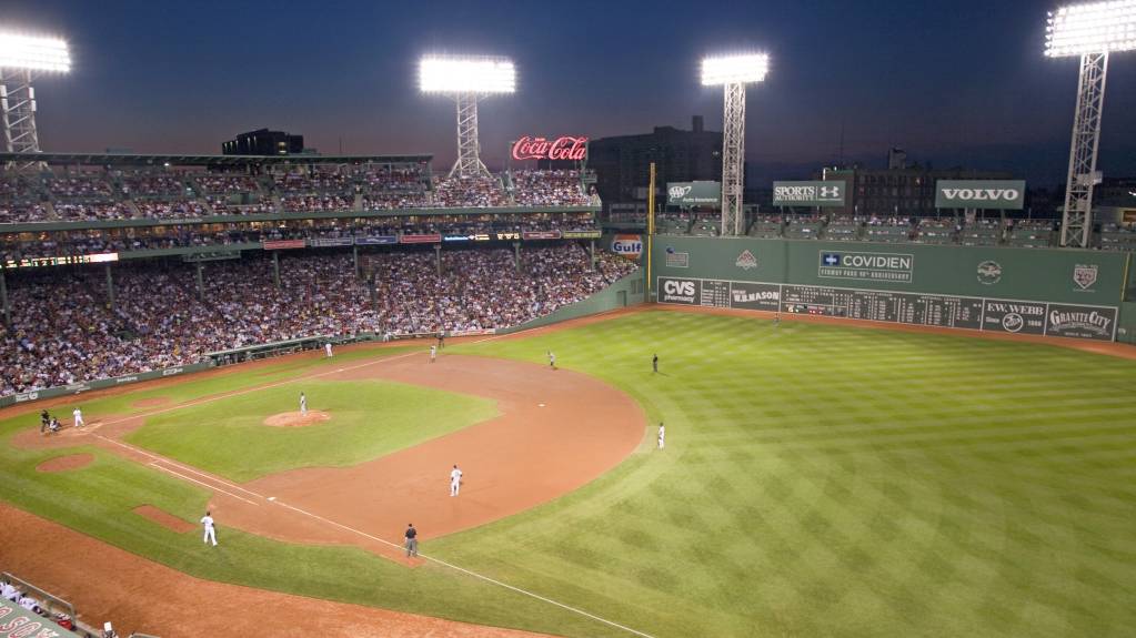 The Green Monster looms over a Red Sox game at Fenway Park