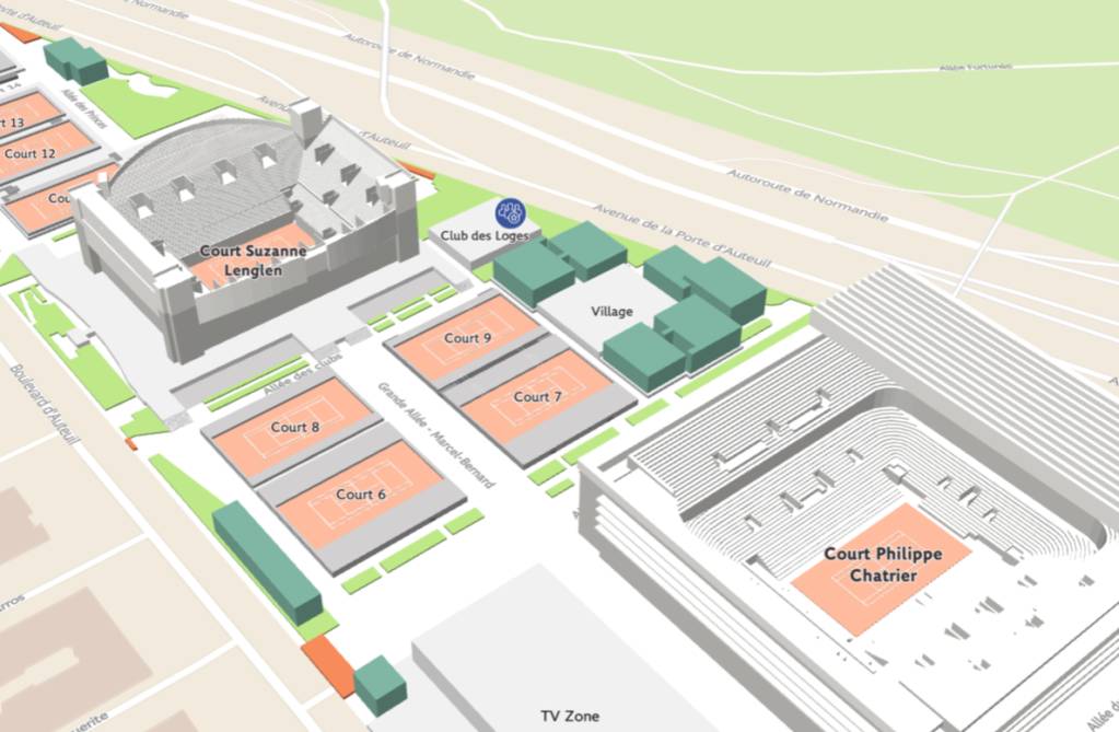 The location of Le Club des Loges is highlighted by the blue icon.