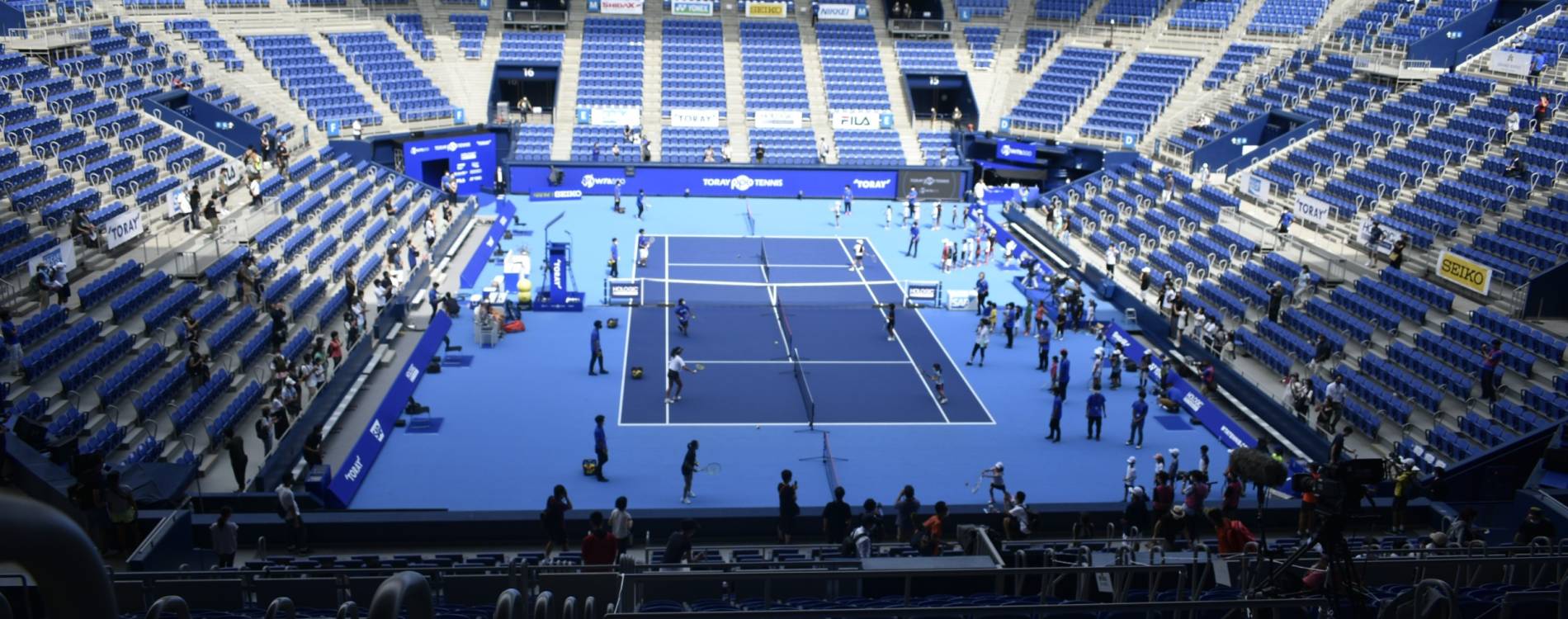 The main show court at the Ariake Tennis Park, during the Pan Pacific Open