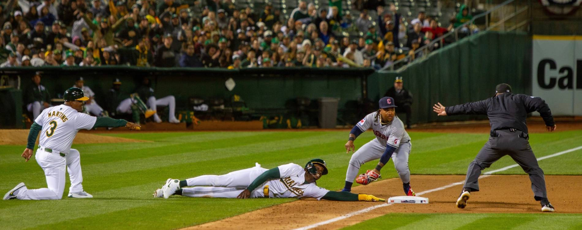 The Oakland A's attempt to reach third base