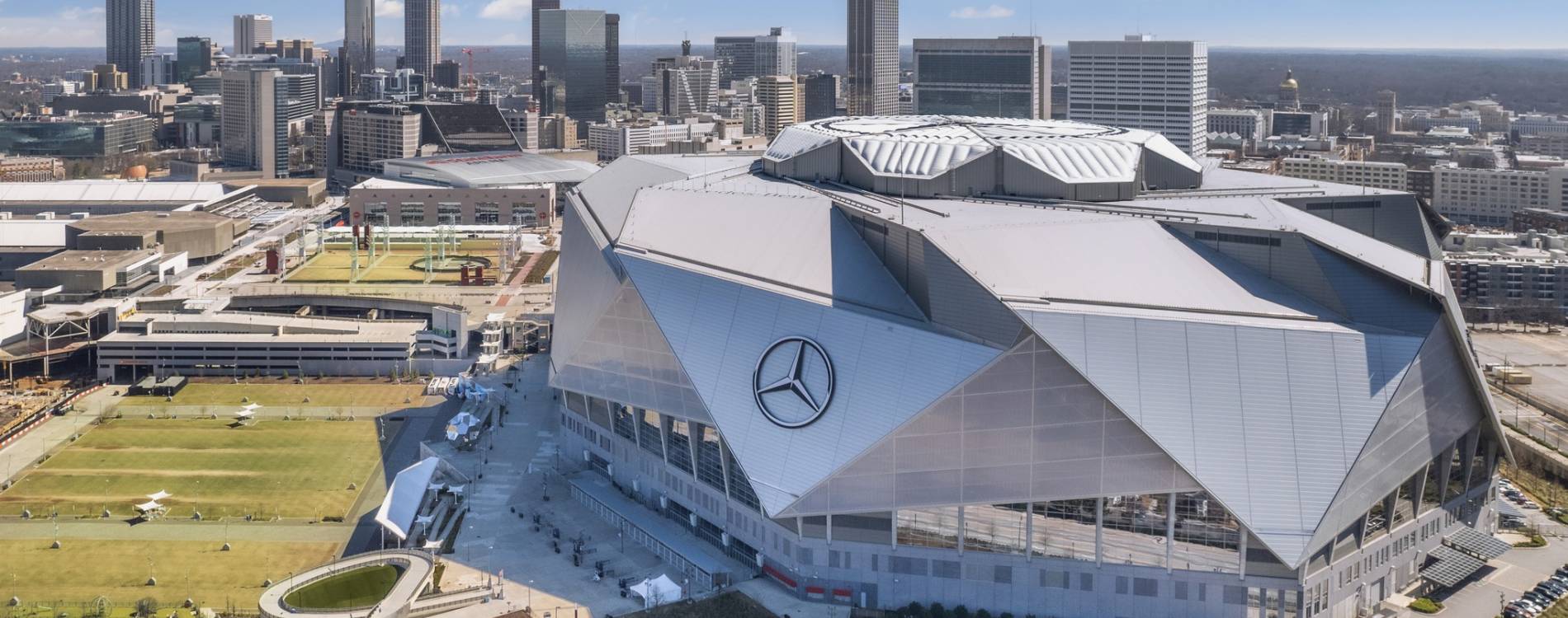 The Peach Bowl is hosted at Mercedes-Benz Stadium in Atlanta