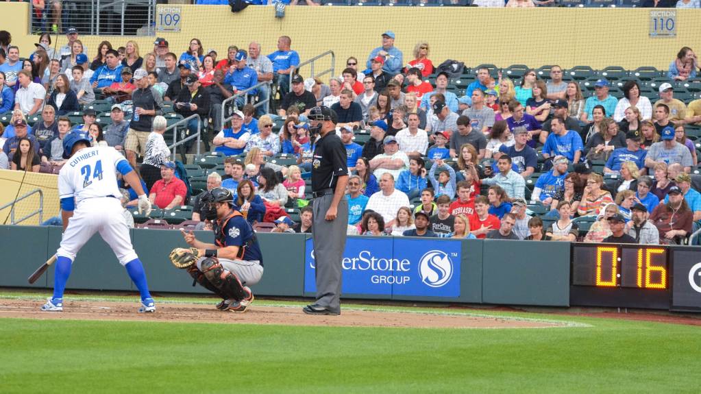 The pitch clock (right) was first used in Minor League Baseball, but is now employed across MLB