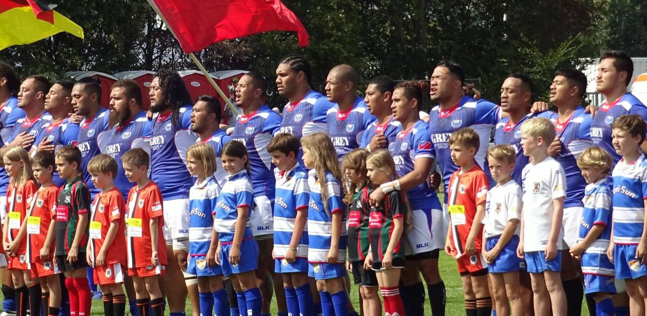 The Samoan rugby union team, prior to a game against Germany