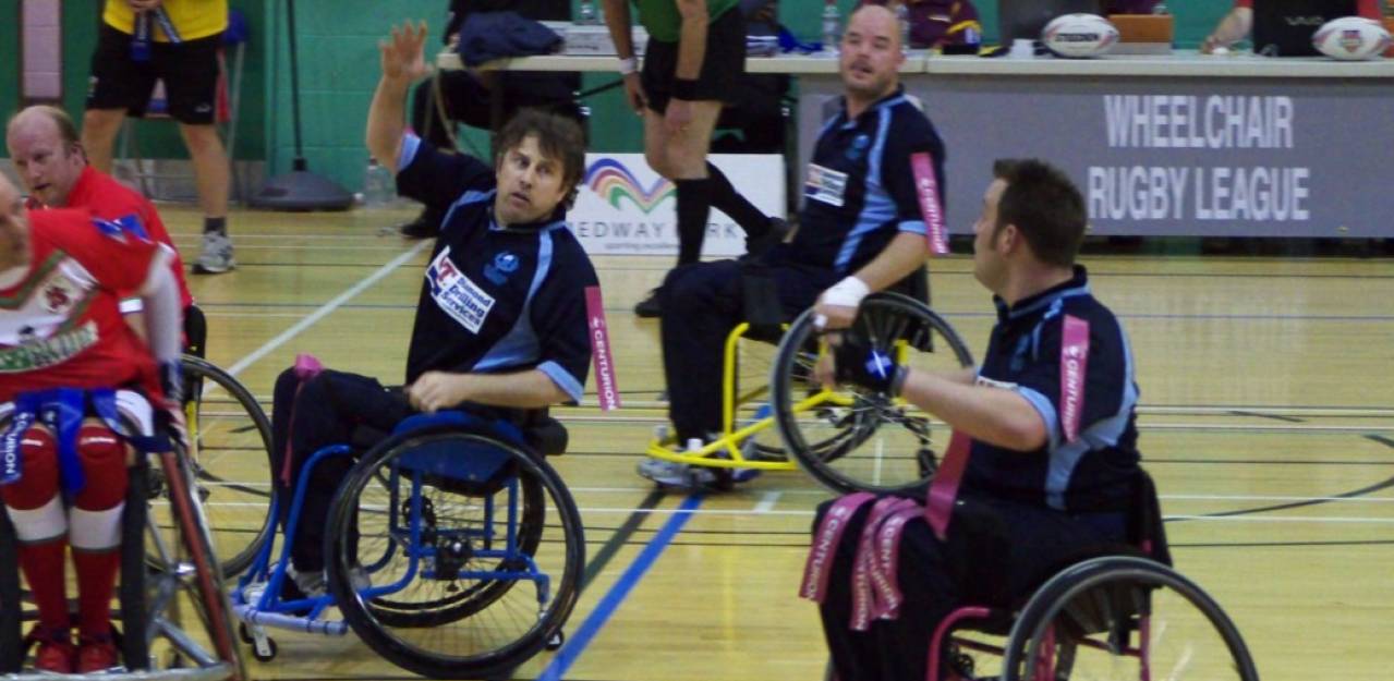 The Scottish wheelchair rugby league team, during a match against Wales