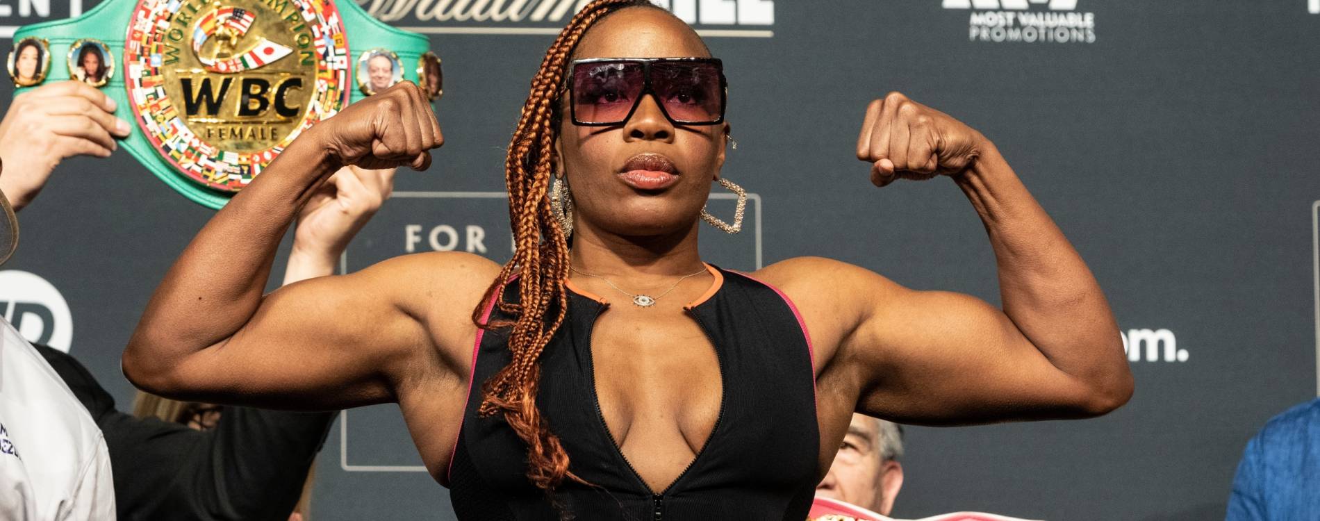 Undisputed Super Middleweight World Champion Franchon Crews-Dezurn poses before a fight