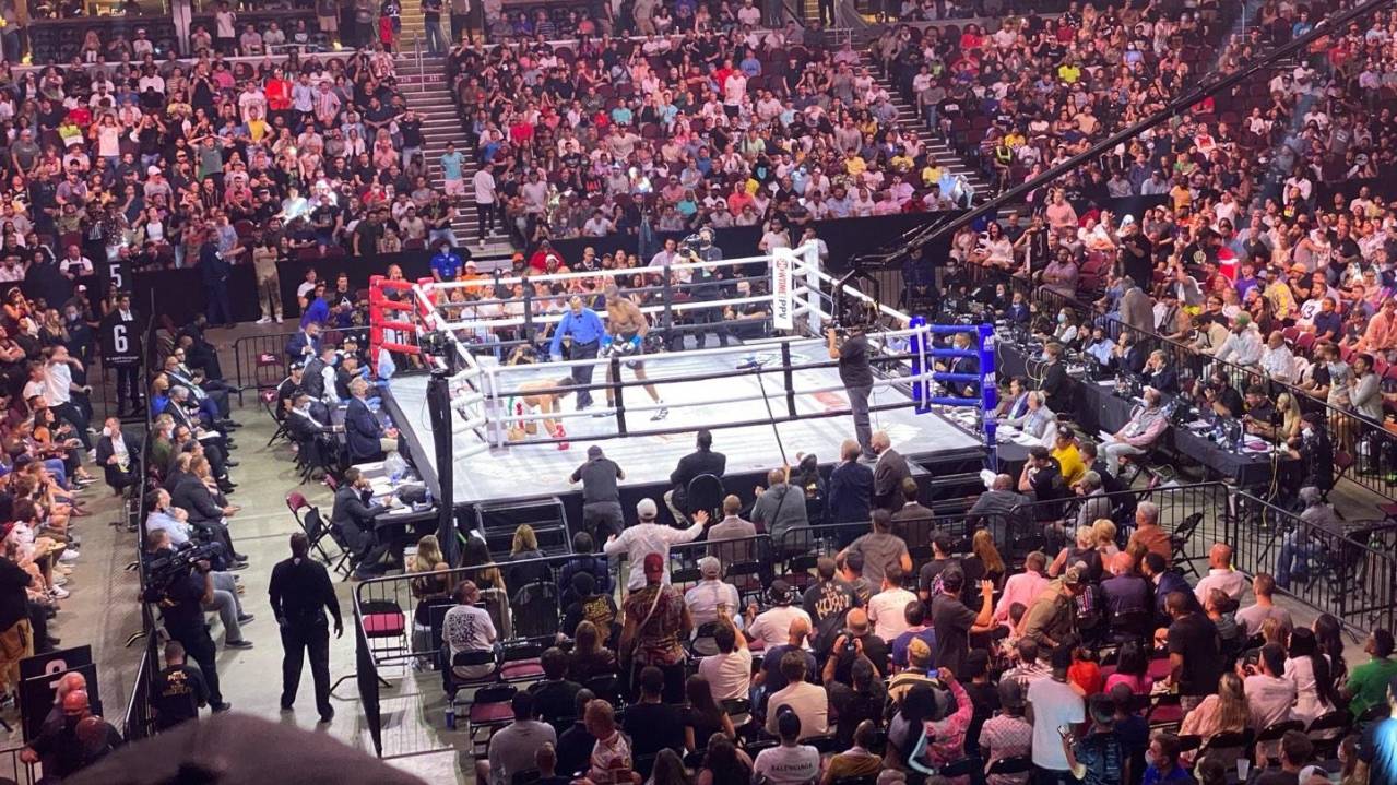 View from balcony seating at a boxing event